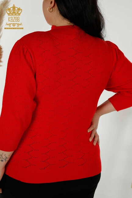 Women's Knitwear Balloon Sleeve Red - 30341 | KAZEE - Thumbnail