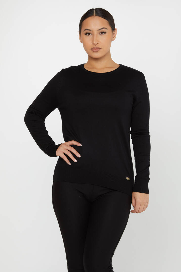 Women's Knitwear Basic Crew Neck Black - 30899 | KAZEE