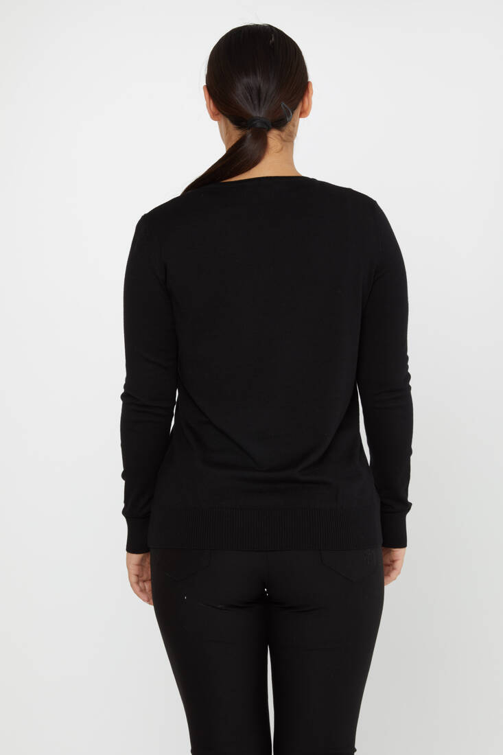 Women's Knitwear Basic Crew Neck Black - 30899 | KAZEE