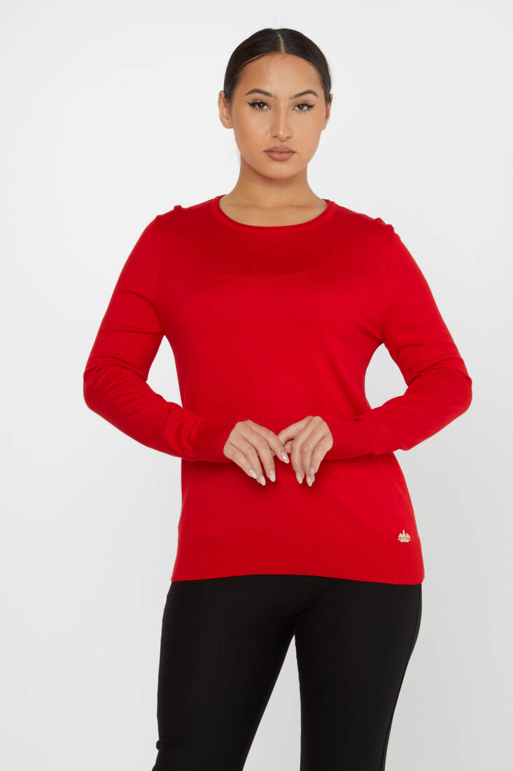 Women's Knitwear Basic Crew Neck Red - 30899 | KAZEE