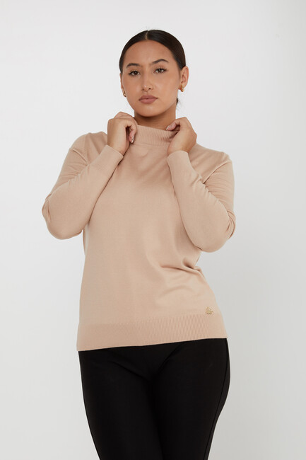 Women's Knitwear Basic Stand Collar Beige - 16663 | KAZEE - Thumbnail