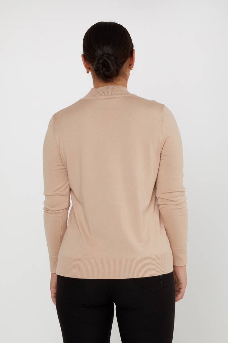 Women's Knitwear Basic Stand Collar Beige - 16663 | KAZEE