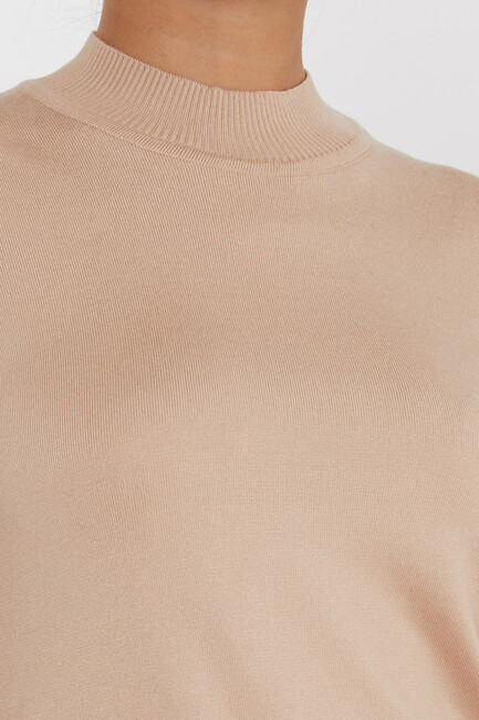 Women's Knitwear Basic Stand Collar Beige - 16663 | KAZEE - Thumbnail