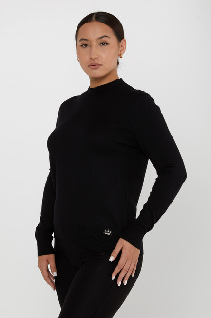 Women's Knitwear Basic Stand Collar Black - 16663 | KAZEE - Thumbnail