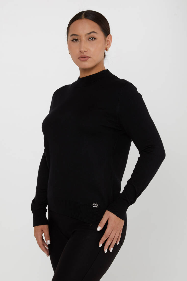 Women's Knitwear Basic Stand Collar Black - 16663 | KAZEE