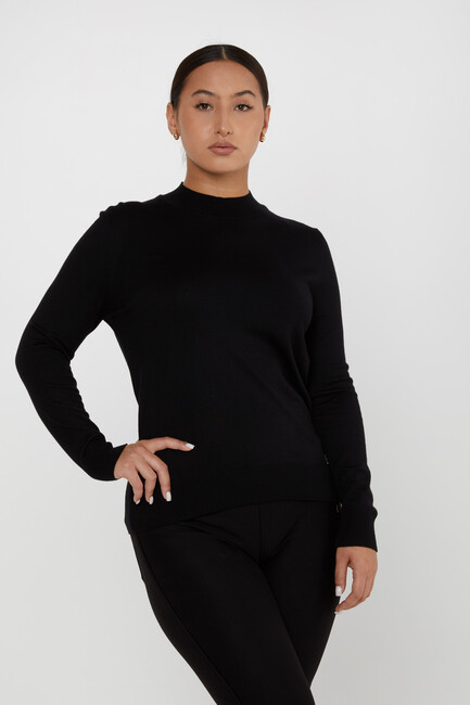 Women's Knitwear Basic Stand Collar Black - 16663 | KAZEE - Thumbnail