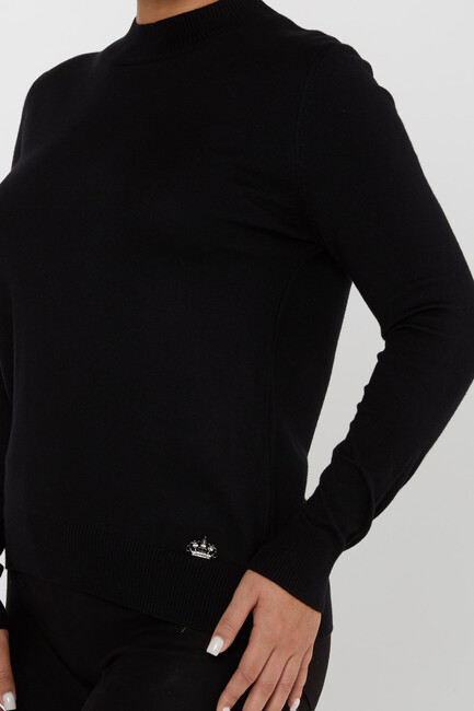 Women's Knitwear Basic Stand Collar Black - 16663 | KAZEE - Thumbnail