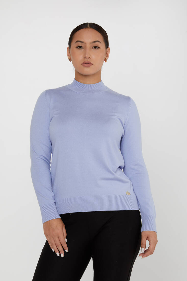 Women's Knitwear Basic Stand Collar Blue - 16663 | KAZEE