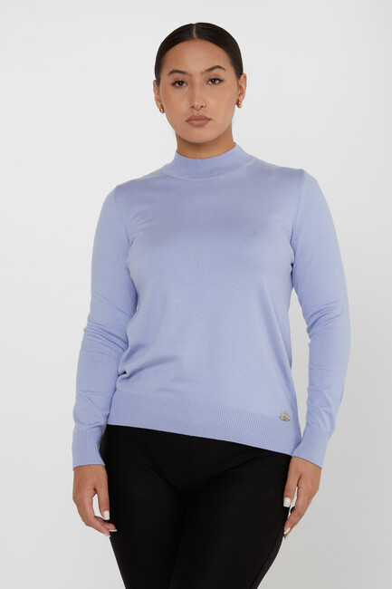 Women's Knitwear Basic Stand Collar Blue - 16663 | KAZEE - Thumbnail