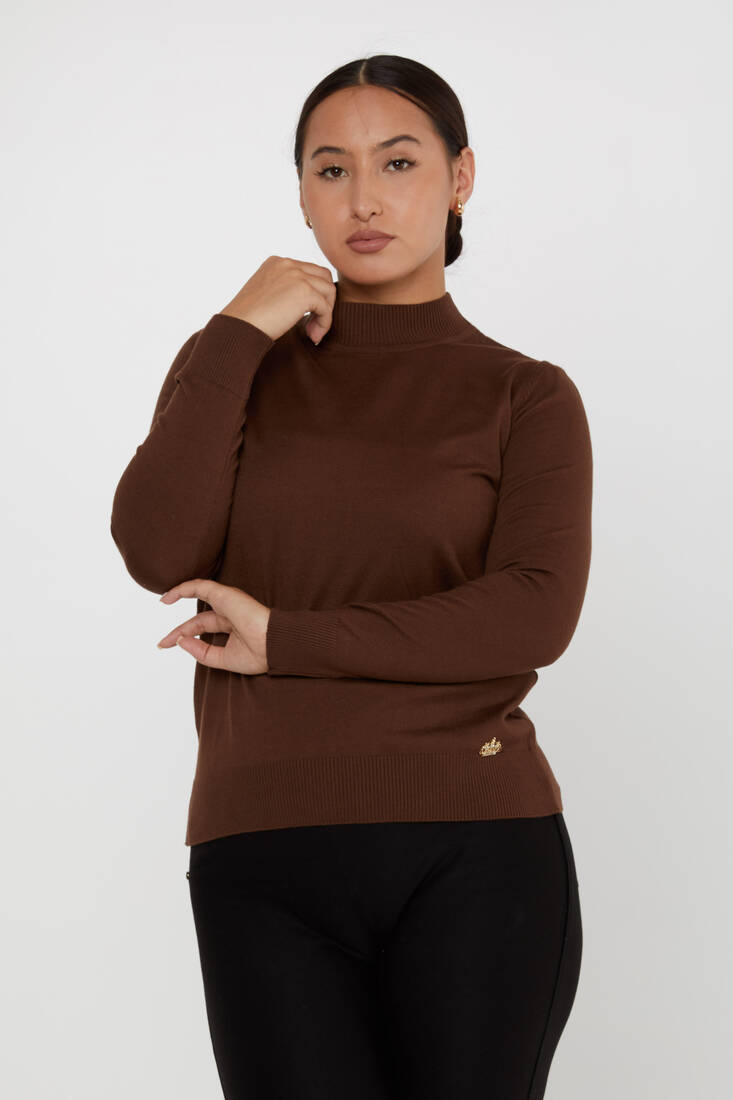 Women's Knitwear Basic Stand Collar Brown - 16663 | KAZEE