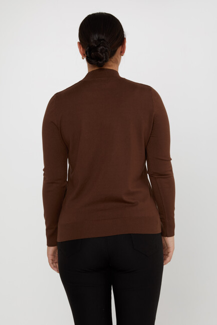 Women's Knitwear Basic Stand Collar Brown - 16663 | KAZEE - Thumbnail