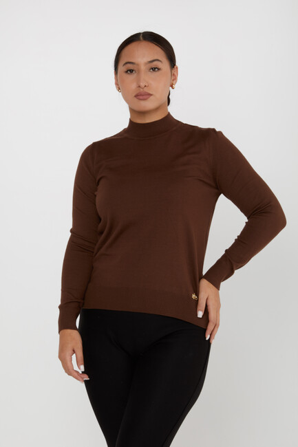 Women's Knitwear Basic Stand Collar Brown - 16663 | KAZEE - Thumbnail