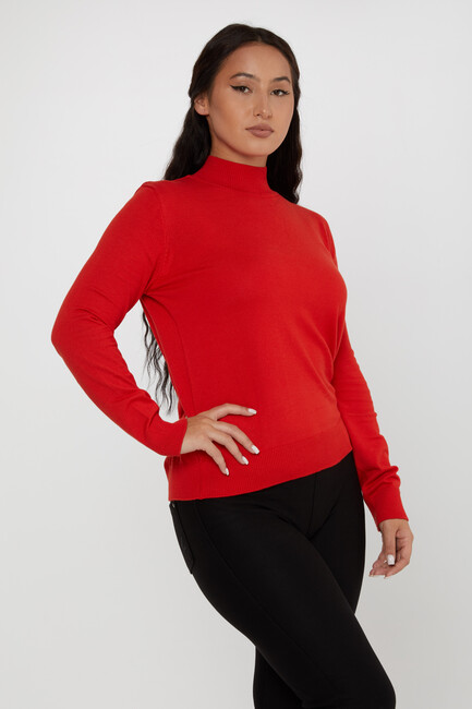 Women's Knitwear Basic Stand Collar Coral - 16663 | KAZEE - Thumbnail