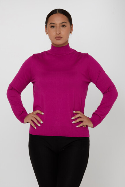 Women's Knitwear Basic Stand Collar Dark Fuchsia - 16663 | KAZEE - Thumbnail