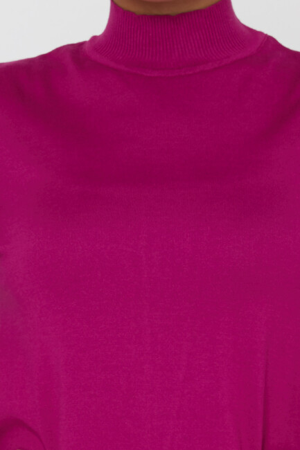 Women's Knitwear Basic Stand Collar Dark Fuchsia - 16663 | KAZEE - Thumbnail