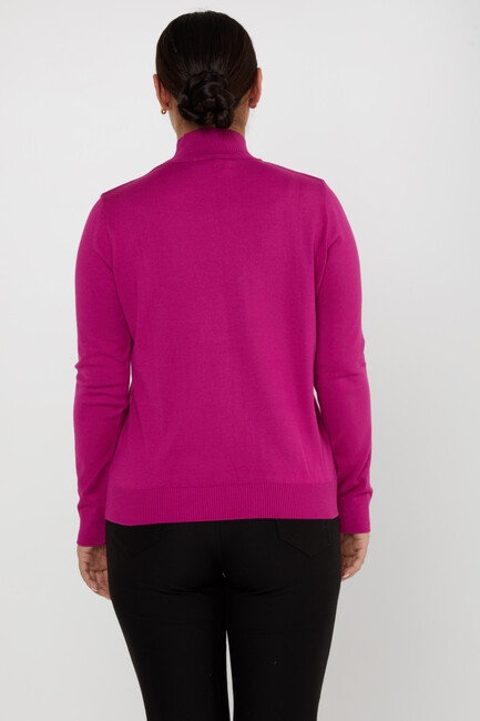 Women's Knitwear Basic Stand Collar Dark Fuchsia - 16663 | KAZEE - Thumbnail