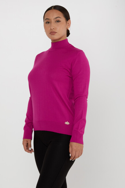 Women's Knitwear Basic Stand Collar Dark Fuchsia - 16663 | KAZEE - Thumbnail