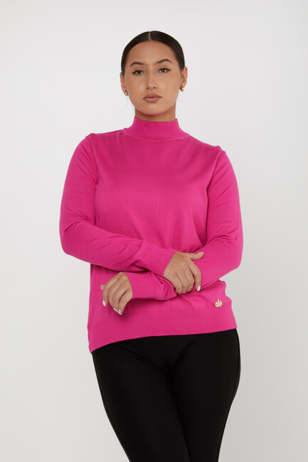 Women's Knitwear Basic Stand Collar Fuchsia - 16663 | KAZEE - Thumbnail