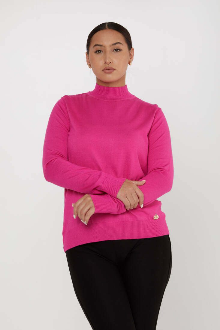 Women's Knitwear Basic Stand Collar Fuchsia - 16663 | KAZEE