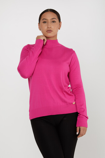 Women's Knitwear Basic Stand Collar Fuchsia - 16663 | KAZEE - Thumbnail