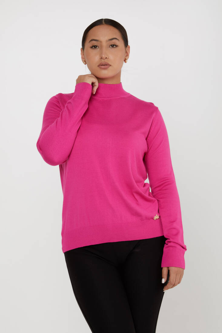 Women's Knitwear Basic Stand Collar Fuchsia - 16663 | KAZEE