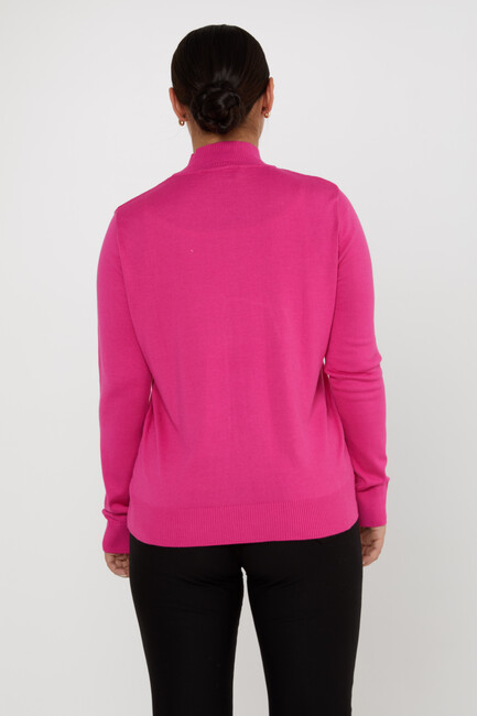 Women's Knitwear Basic Stand Collar Fuchsia - 16663 | KAZEE - Thumbnail