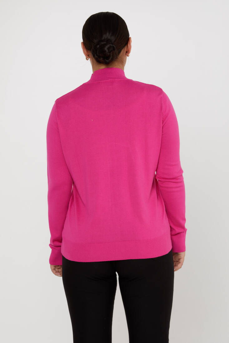 Women's Knitwear Basic Stand Collar Fuchsia - 16663 | KAZEE