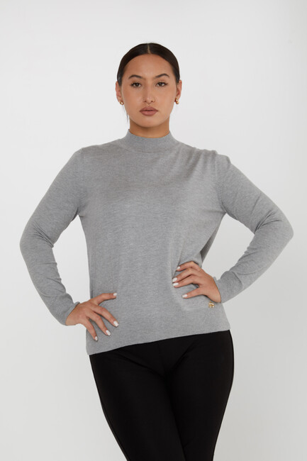 Women's Knitwear Basic Stand Collar Gray - 16663 | KAZEE - Thumbnail