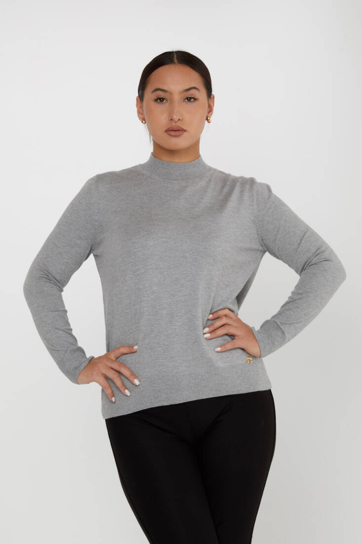 Women's Knitwear Basic Stand Collar Gray - 16663 | KAZEE