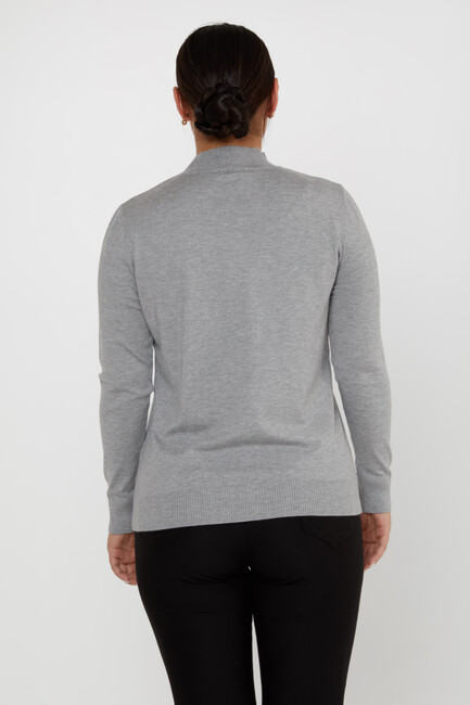 Women's Knitwear Basic Stand Collar Gray - 16663 | KAZEE - Thumbnail