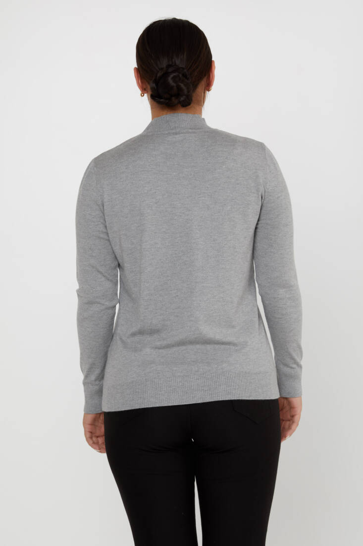 Women's Knitwear Basic Stand Collar Gray - 16663 | KAZEE