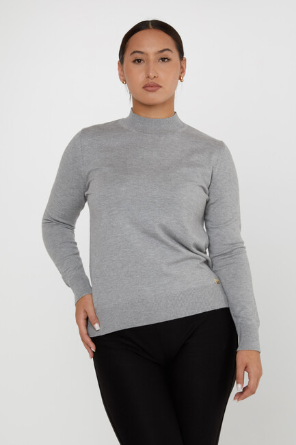 Women's Knitwear Basic Stand Collar Gray - 16663 | KAZEE - Thumbnail