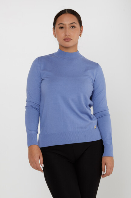 Women's Knitwear Basic Stand Collar Indigo - 16663 | KAZEE - Thumbnail