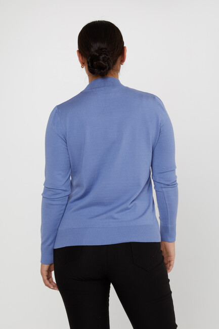 Women's Knitwear Basic Stand Collar Indigo - 16663 | KAZEE - Thumbnail