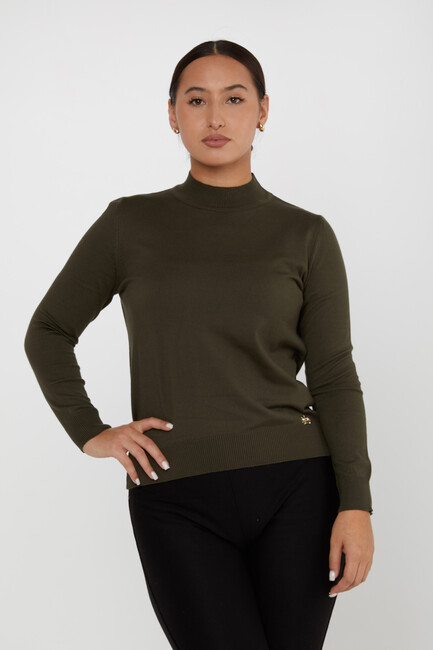 Women's Knitwear Basic Stand Collar Khaki - 16663 | KAZEE - Thumbnail