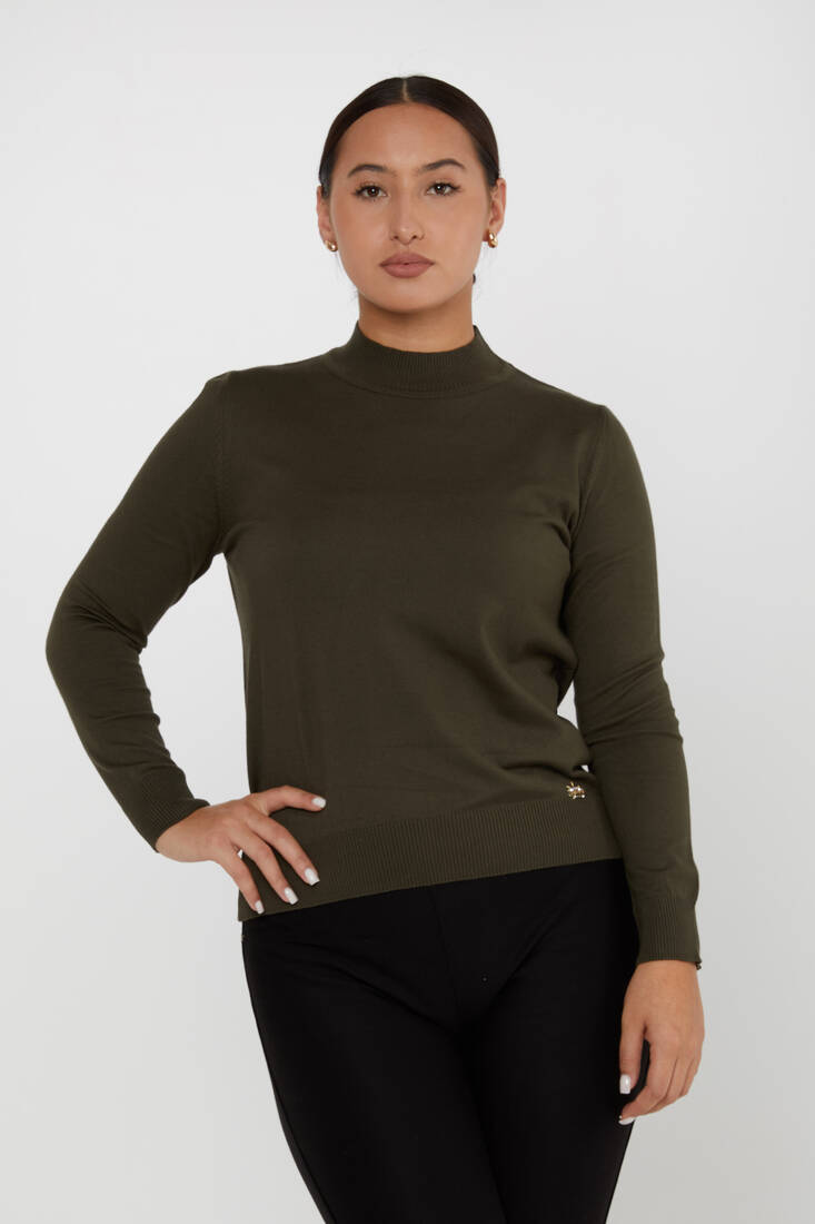 Women's Knitwear Basic Stand Collar Khaki - 16663 | KAZEE