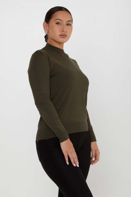 Women's Knitwear Basic Stand Collar Khaki - 16663 | KAZEE - Thumbnail