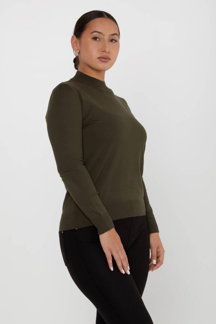 Women's Knitwear Basic Stand Collar Khaki - 16663 | KAZEE