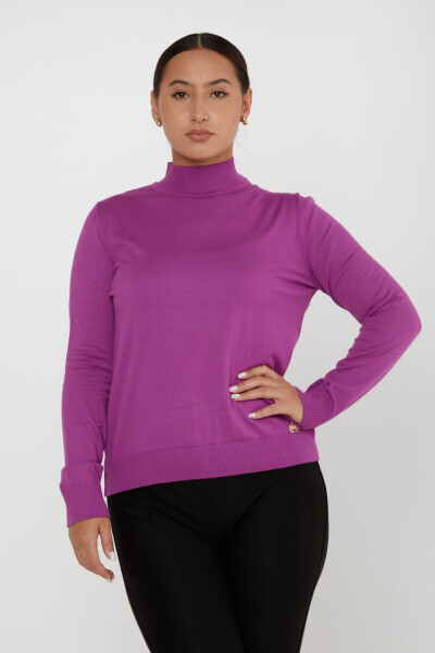 Women's Knitwear Basic Stand Collar Lilac - 16663 | KAZEE - Thumbnail