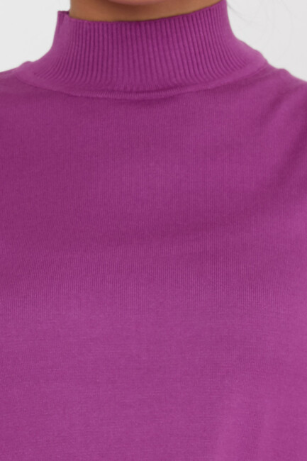 Women's Knitwear Basic Stand Collar Lilac - 16663 | KAZEE - Thumbnail