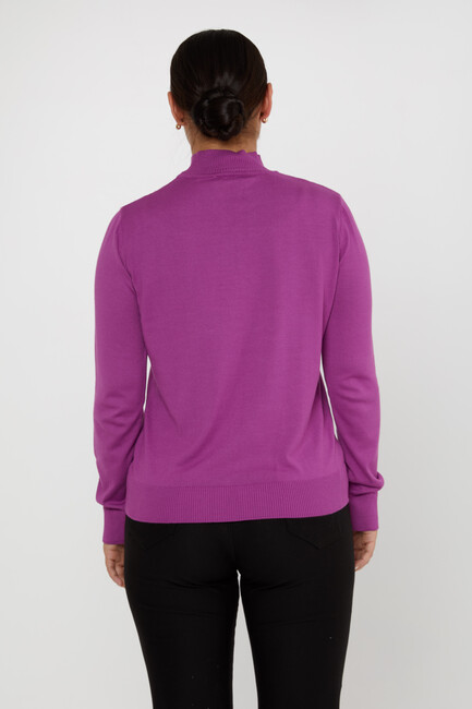 Women's Knitwear Basic Stand Collar Lilac - 16663 | KAZEE - Thumbnail