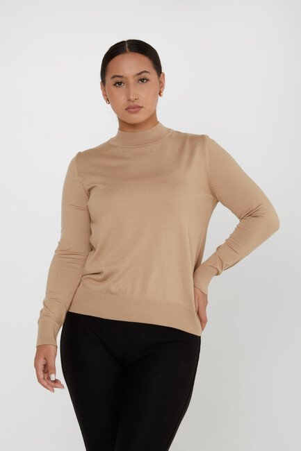 Women's Knitwear Basic Stand Collar Mink - 16663 | KAZEE - Thumbnail