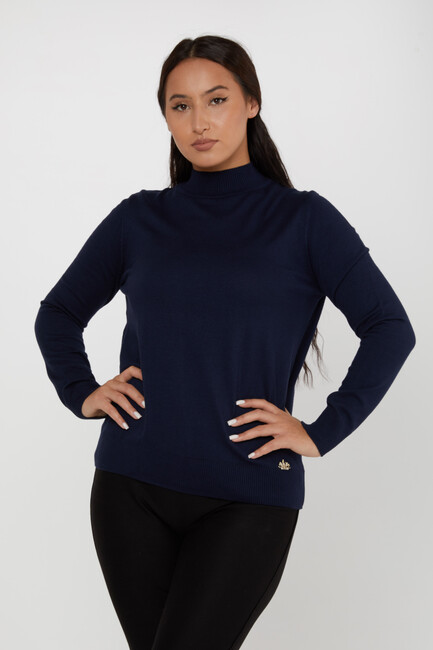 Women's Knitwear Basic Stand Collar Navy Blue - 16663 | KAZEE - Thumbnail