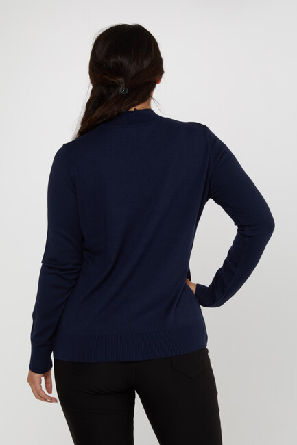 Women's Knitwear Basic Stand Collar Navy Blue - 16663 | KAZEE - Thumbnail