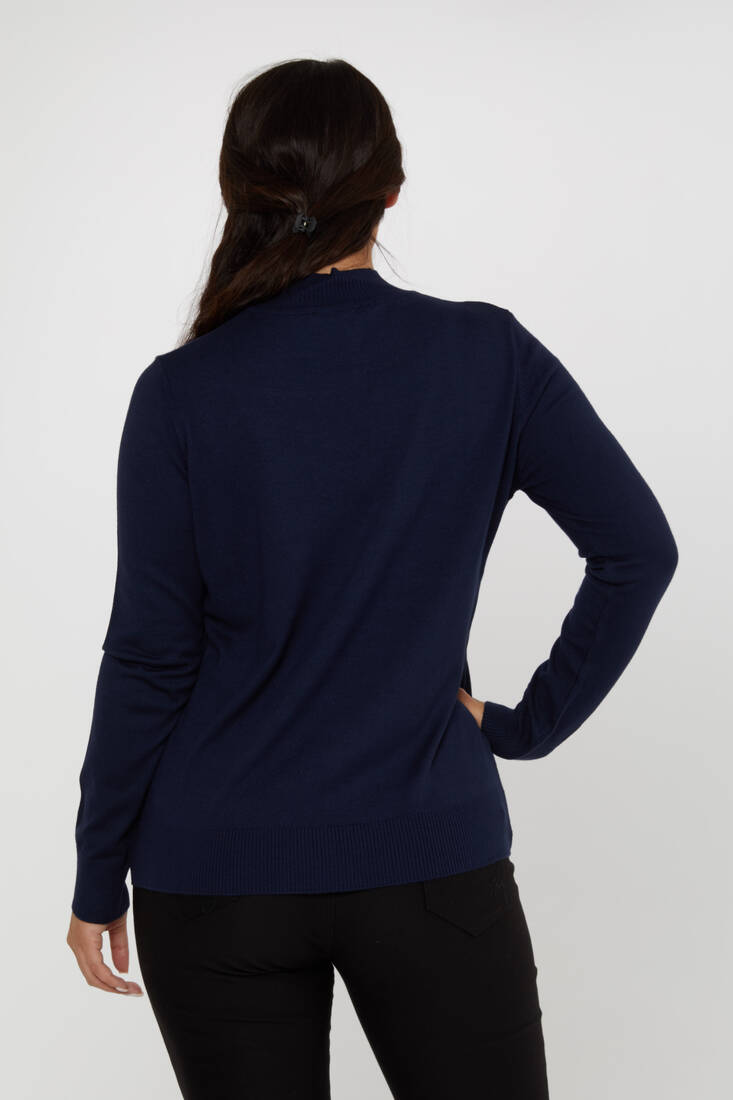 Women's Knitwear Basic Stand Collar Navy Blue - 16663 | KAZEE