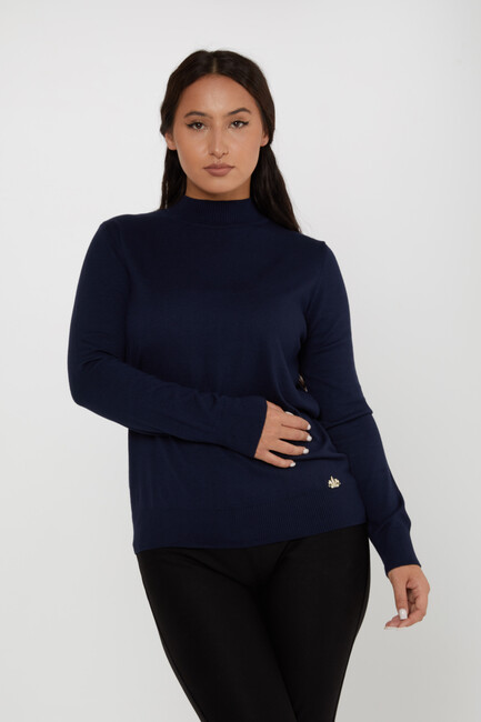 Women's Knitwear Basic Stand Collar Navy Blue - 16663 | KAZEE - Thumbnail