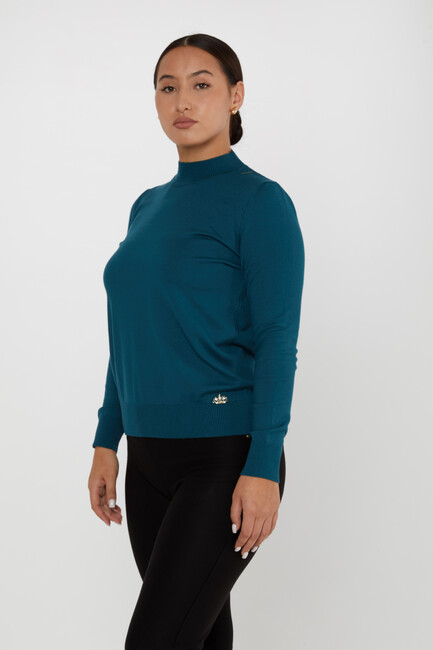 Women's Knitwear Basic Stand Collar Petrol - 16663 | KAZEE - Thumbnail