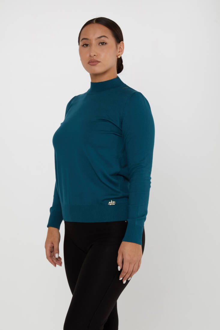 Women's Knitwear Basic Stand Collar Petrol - 16663 | KAZEE