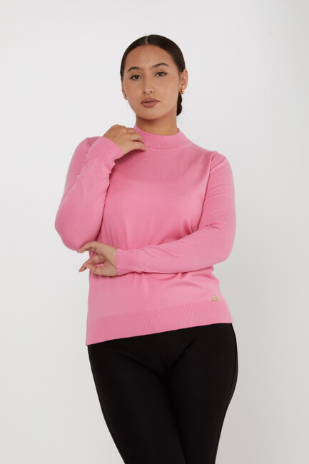 Women's Knitwear Basic Stand Collar Pink - 16663 | KAZEE - Thumbnail