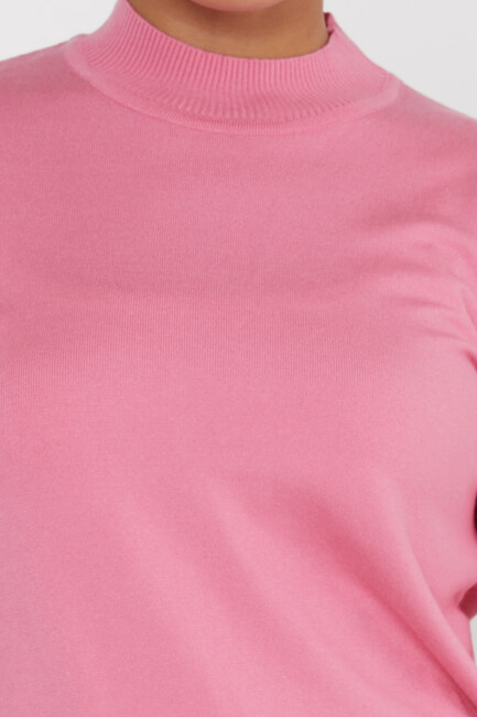 Women's Knitwear Basic Stand Collar Pink - 16663 | KAZEE - Thumbnail